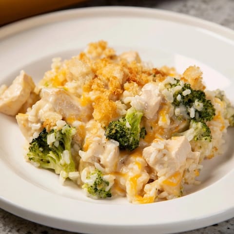 A bubbling Chicken & Broccoli Rice Casserole, with golden breadcrumbs and vibrant green broccoli florets.