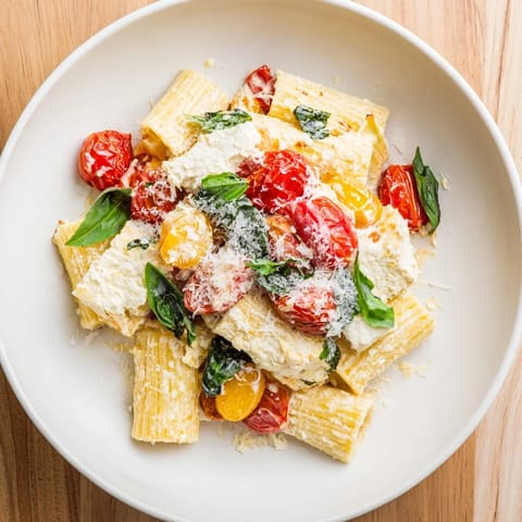 Imagine the Baked Feta Snowfall Cherry Tomato Christmas Pasta glistening, topped with shredded Parmesan and fresh basil.
