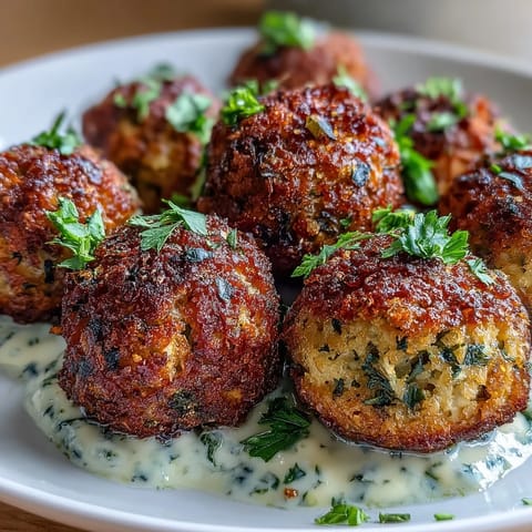 Crispy air fryer falafel with green tahini sauce, golden and herby, served with a vibrant, creamy dip.  