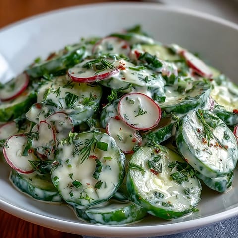 Light Polish Dill Salad, showcasing crisp cucumbers, bright dill, and tangy yogurt dressing.