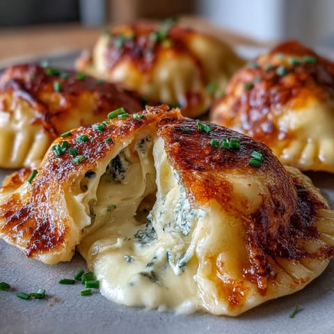 Delicious potato and cheese pierogi ready to be served with fresh sour cream.