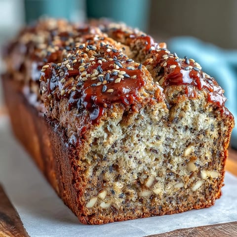Fragrant black sesame banana bread, golden brown and baked to perfection.