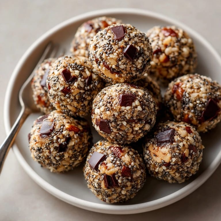 These maple pecan energy balls with dark chocolate are wonderfully chewy, highlighting the toasted pecans.