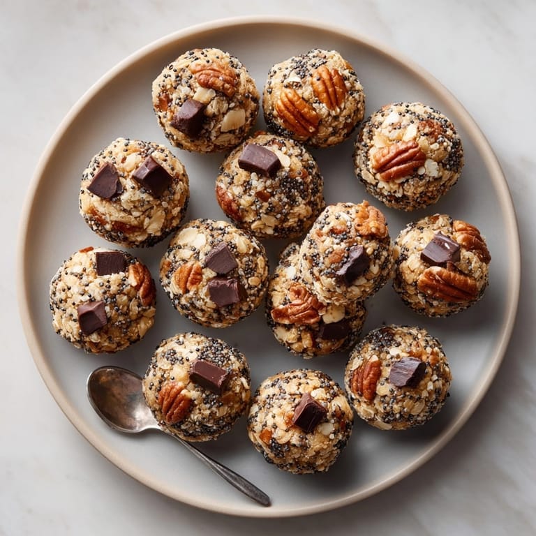 Perfect healthy snack: Tasteful bite of maple pecan energy balls with dark chocolate—sweet and satisfying.
