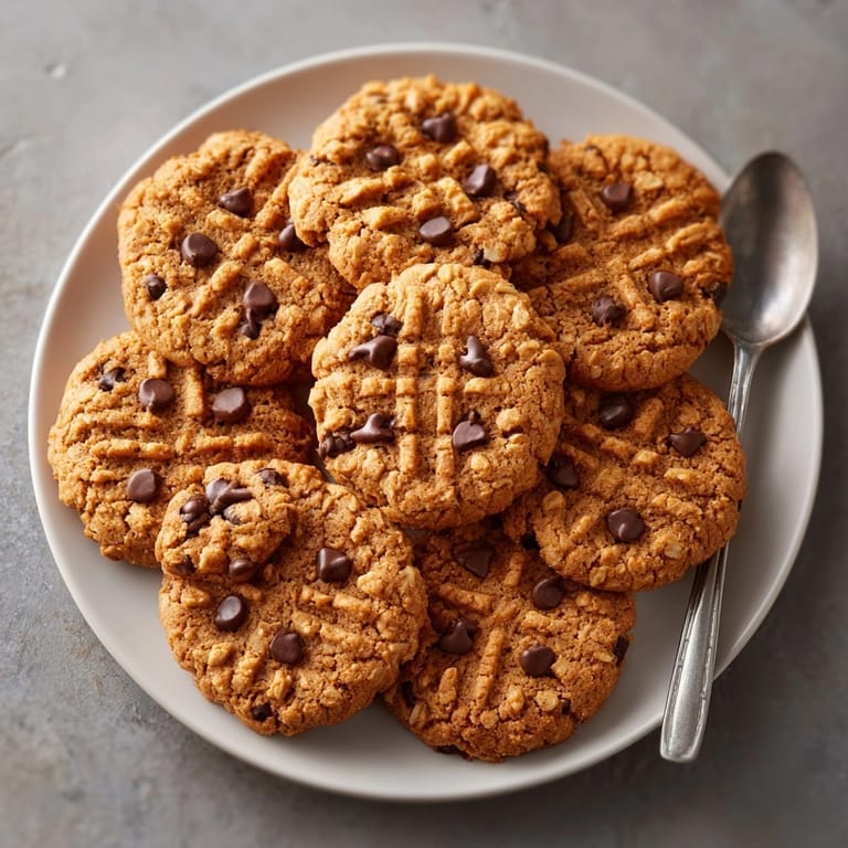 Peanut butter oatmeal cookies served with a glass of milk, ready for a cozy dessert.