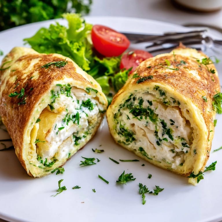 Golden Ricotta Herb Omelette Wrap, a light breakfast, showcasing fresh herbs and ricotta.