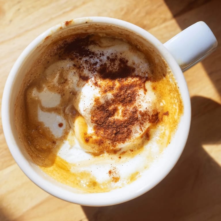 Indulge in a luscious healthier pumpkin spice latte topped with aromatic cinnamon.  