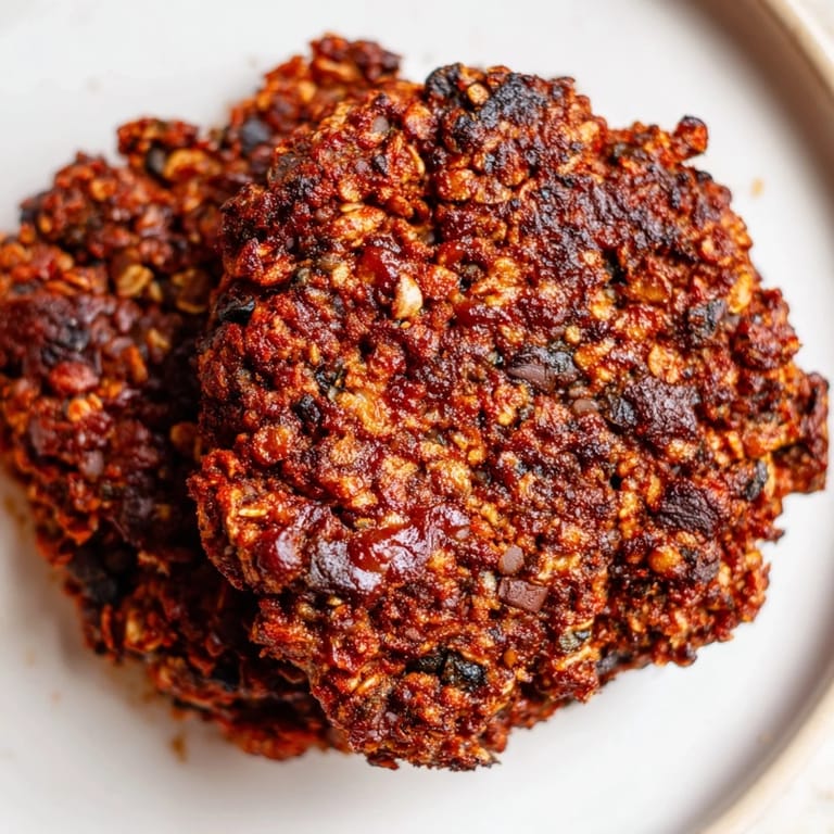 Savory vegan bean burger patties, perfectly baked and topped with fresh veggies.  