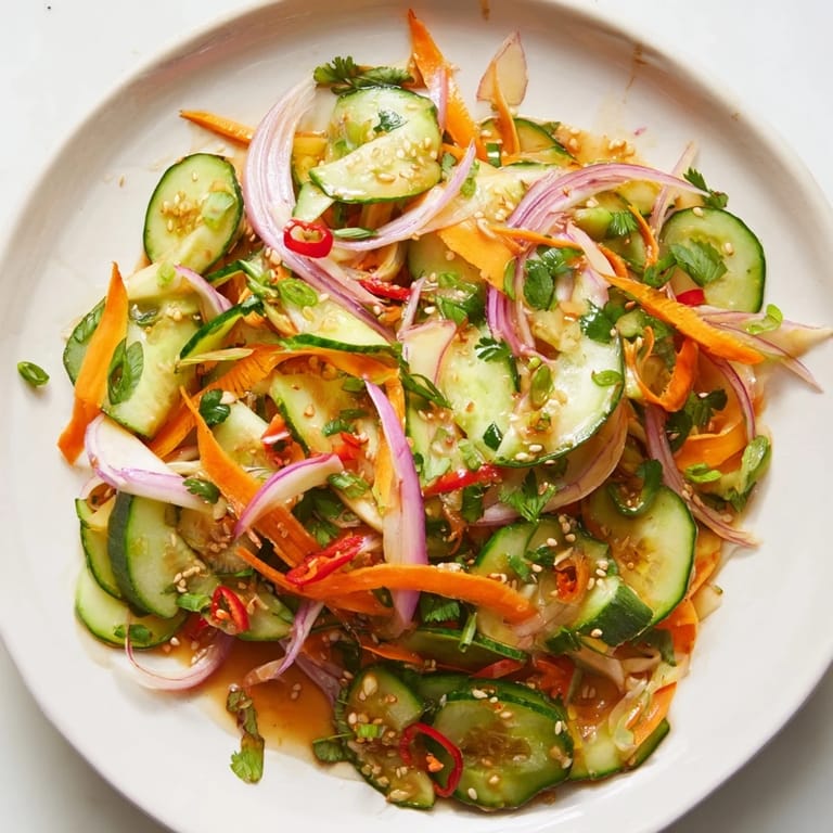 Delicious cucumber salad remix bursting with Asian flavors and vibrant vegetables.