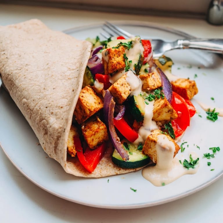 Delicious Vegan Viral Recipe re-make served with creamy tahini sauce and fresh parsley.  