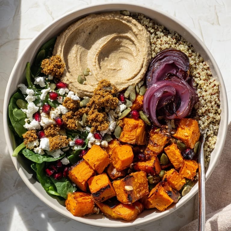 Delicious spiced winter bowls featuring warm roasted vegetables and colorful toppings.