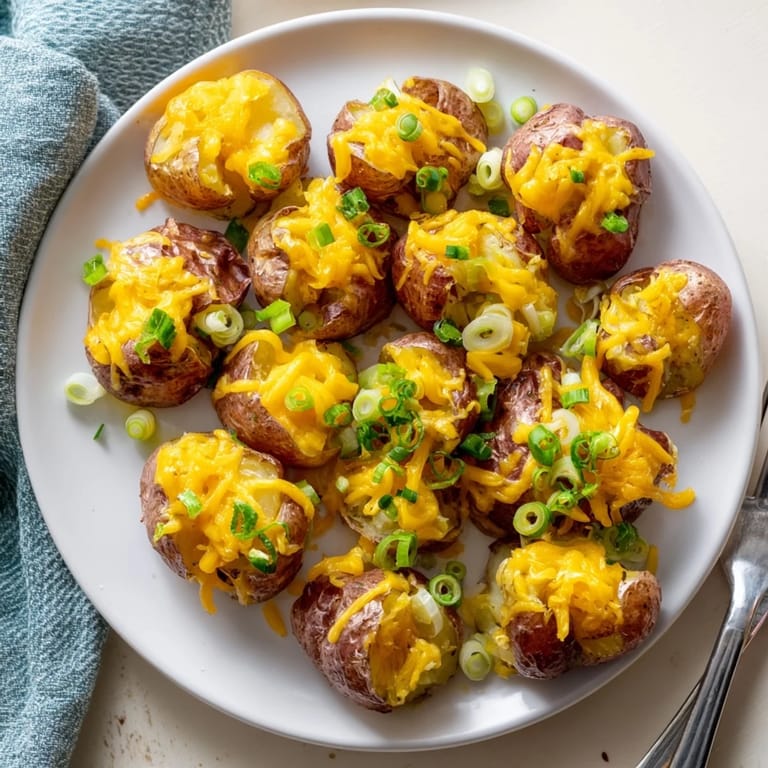 Savory Smashed Green Onion Potato Bombs garnished with cheese and fresh parsley.