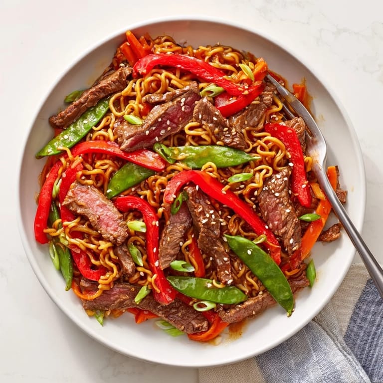 A hearty bowl of Teriyaki Beef & Noodle Bowl featuring tender beef and vibrant, stir-fried vegetables.