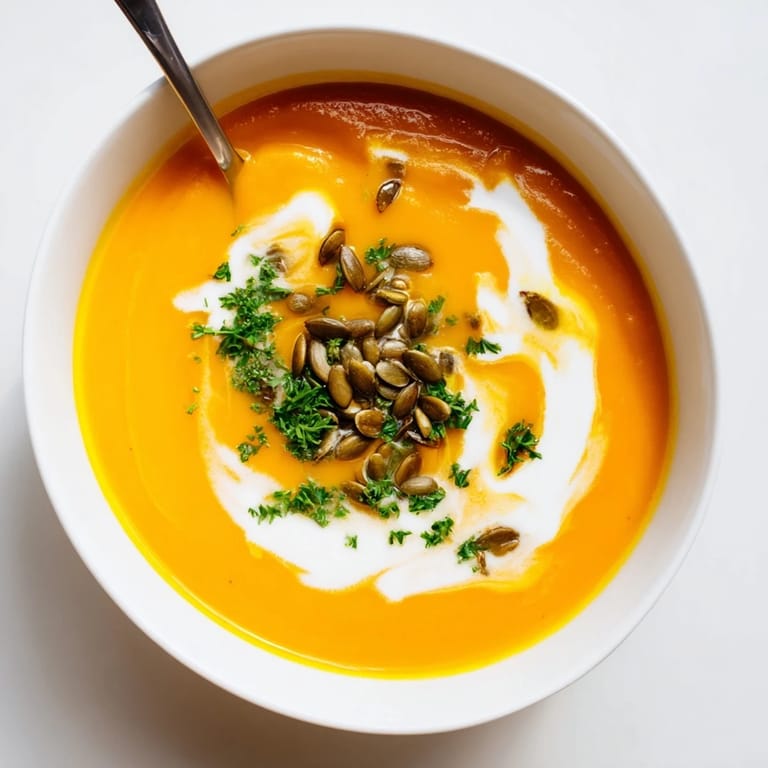 Velvety smooth butternut squash and pear soup, ideal for a cozy dinner or lunch.