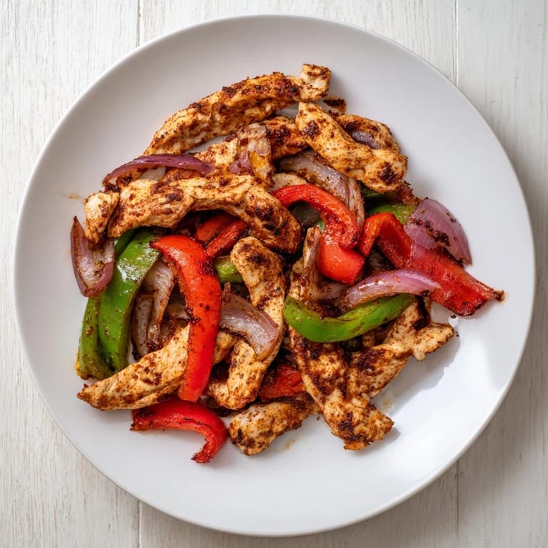 A delicious overhead shot of the easy sheet-pan chicken fajitas, perfect for a busy weeknight meal.