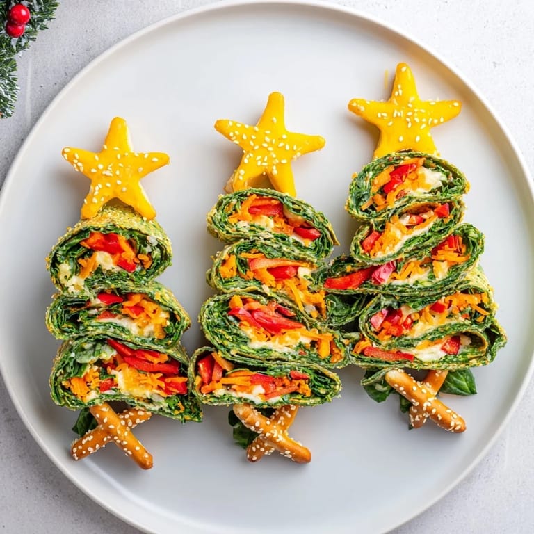 Freshly made Air Fryer Christmas Tree Veggie Tortilla Wraps showcase a creative holiday appetizer, ready to enjoy.