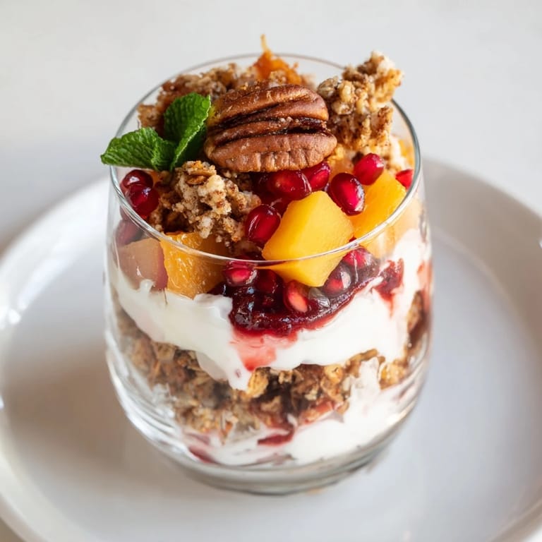 Creamy Christmas Pudding Yogurt Parfait Bar, a delicious holiday breakfast recipe with fresh berries and granola.