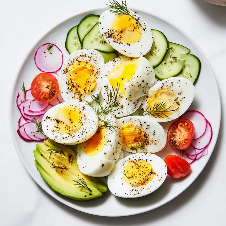Everything bagel seasoning sprinkled over sliced hard-boiled eggs on a beautiful brunch board feast.
