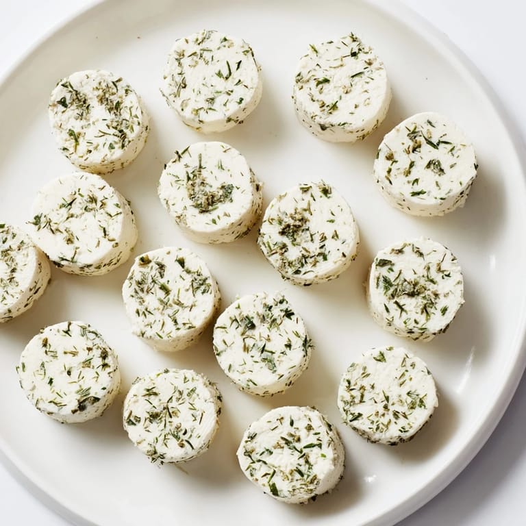 A beautiful serving of The Mossy Stone; small herbed goat cheese "stones" ready to enjoy.