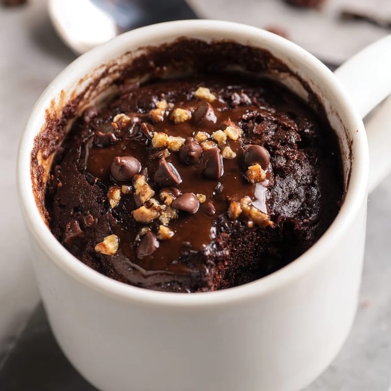 A single-serving, decadent Mug Brownie with melted chocolate chips, perfect for quick cravings.