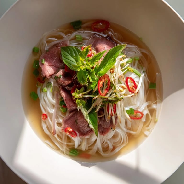 Enjoy a heartwarming bowl of Vietnamese Pho Express, savory broth coating perfectly cooked noodles.