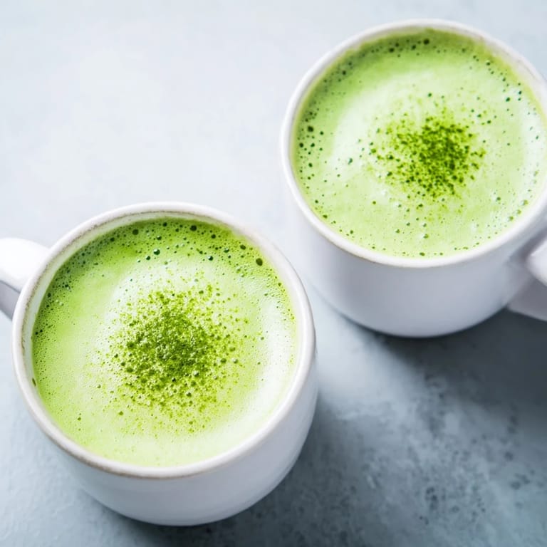 Enjoy a refreshing Matcha Green Tea Latte, expertly prepared, served hot in a mug.