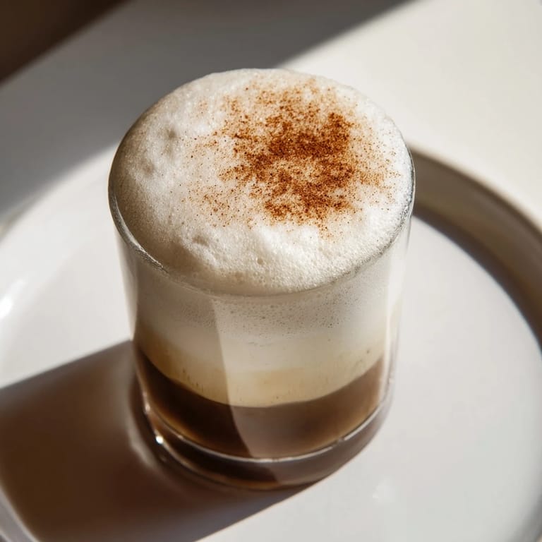 Creamy top layer on Iced Chai Tea: a close-up photo of the delicious, layered beverage.