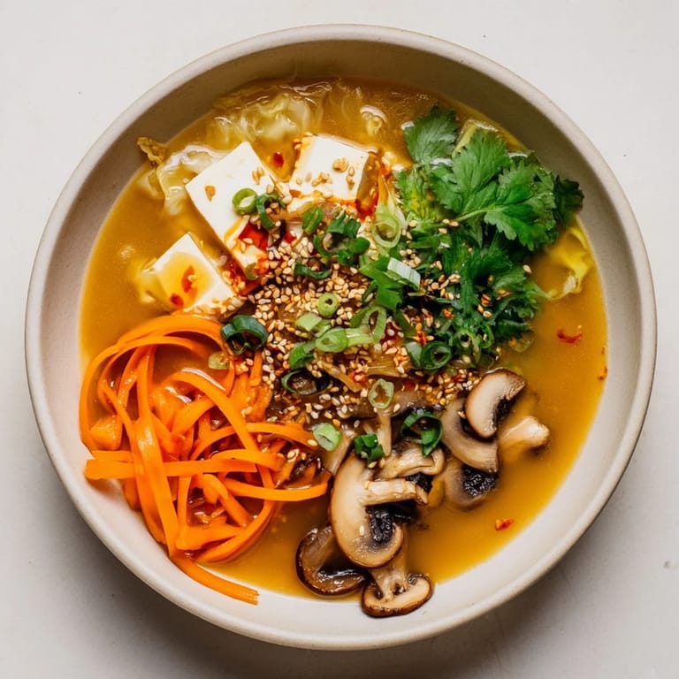 Hearty Ginger-Miso Winter Soup in a cozy bowl, featuring julienned carrots and fresh scallions for warmth.
