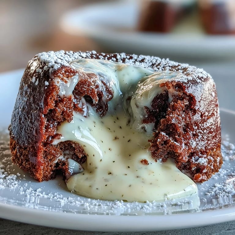 Individual Hojicha White Chocolate Lava Cake served with fresh raspberries, showcasing a delicate balance of roasted tea and sweet white chocolate.