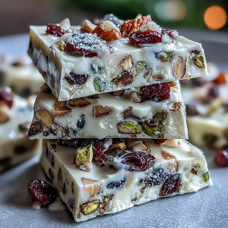 Rich white chocolate studded with vibrant dried apricots and roasted pistachios, perfect for gifting or dessert platters.