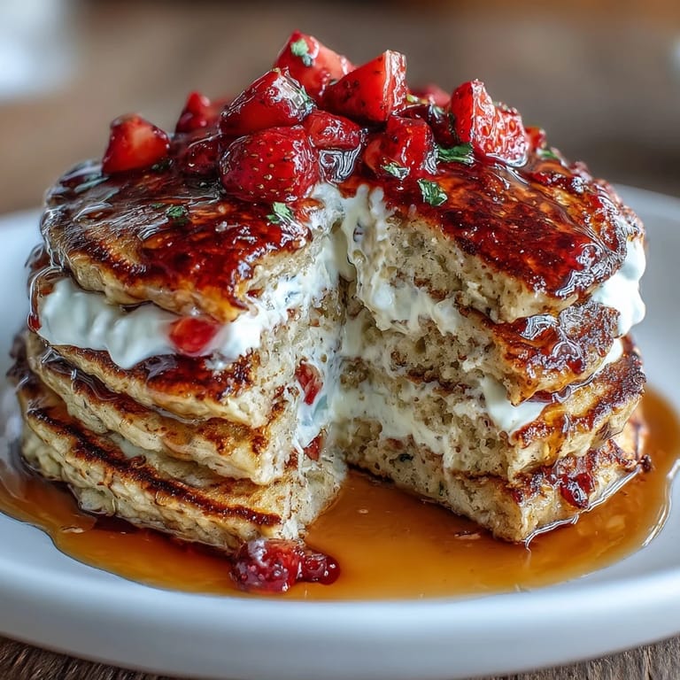 High-protein pancakes with cottage cheese and strawberries, perfect for post-workout nutrition and flavor.