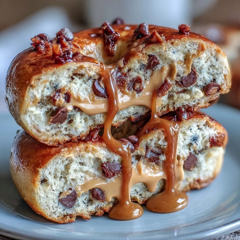 Soft, chewy bagels loaded with protein and chocolate chips, drizzled with rich peanut butter for a satisfying, nourishing treat.  