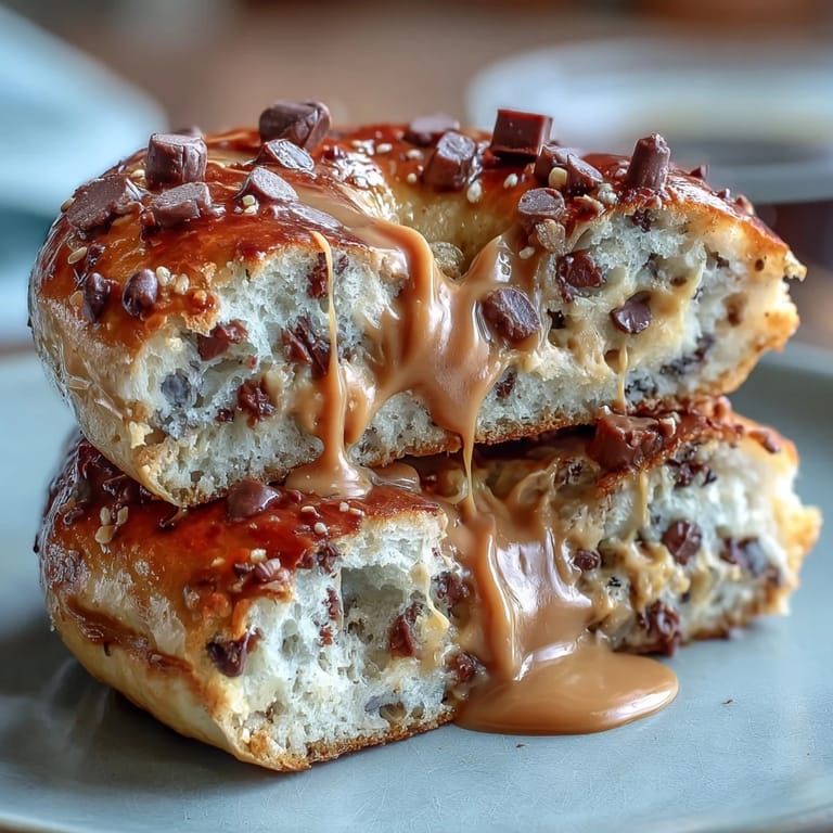 Golden-brown bagels studded with melty chocolate chips and finished with a luscious peanut butter drizzle, ideal for fueling your day.