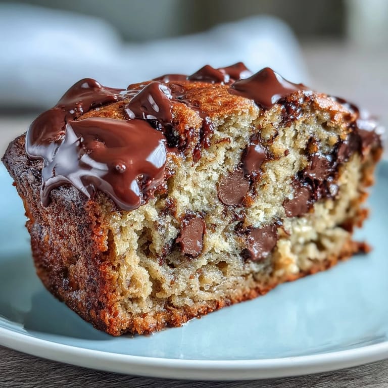 Moist and fluffy chocolate chip protein banana bread with ripe banana aroma, baked to perfection and topped with extra chocolate morsels.  