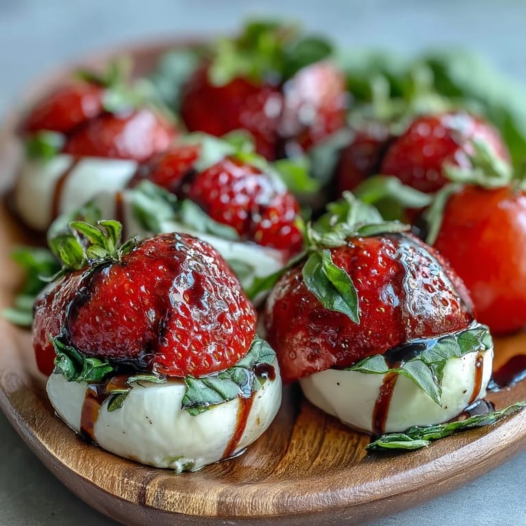 Vibrant Fresh Strawberry Caprese Salad with creamy mozzarella and sweet berries.