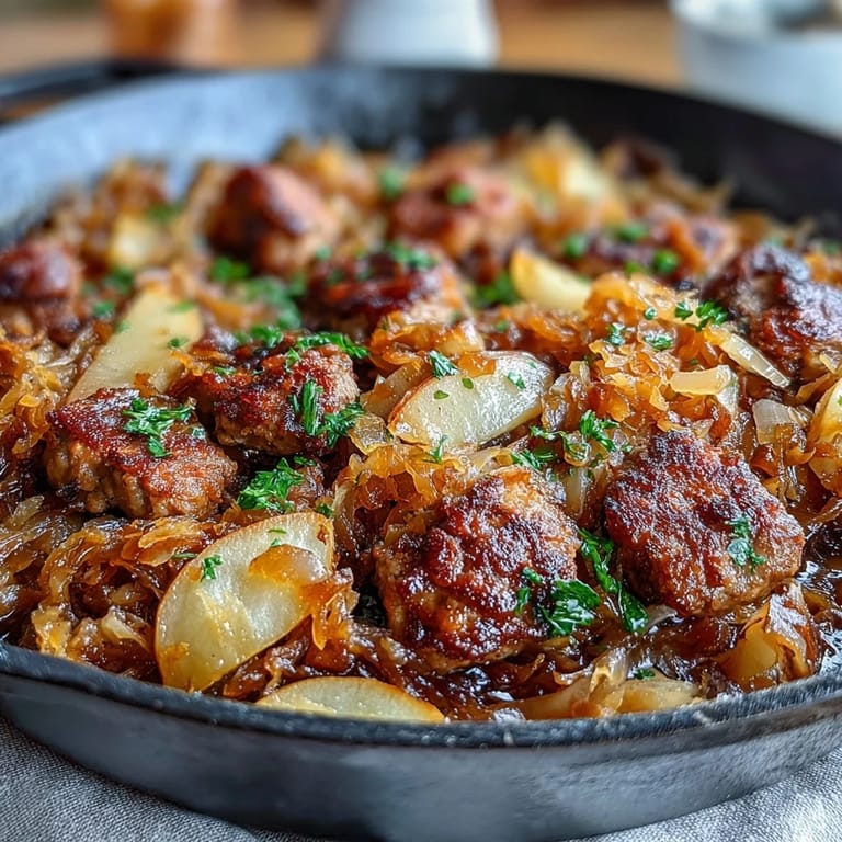 Savor this warm Simple Pork and Sauerkraut Skillet, perfect with crusty bread.