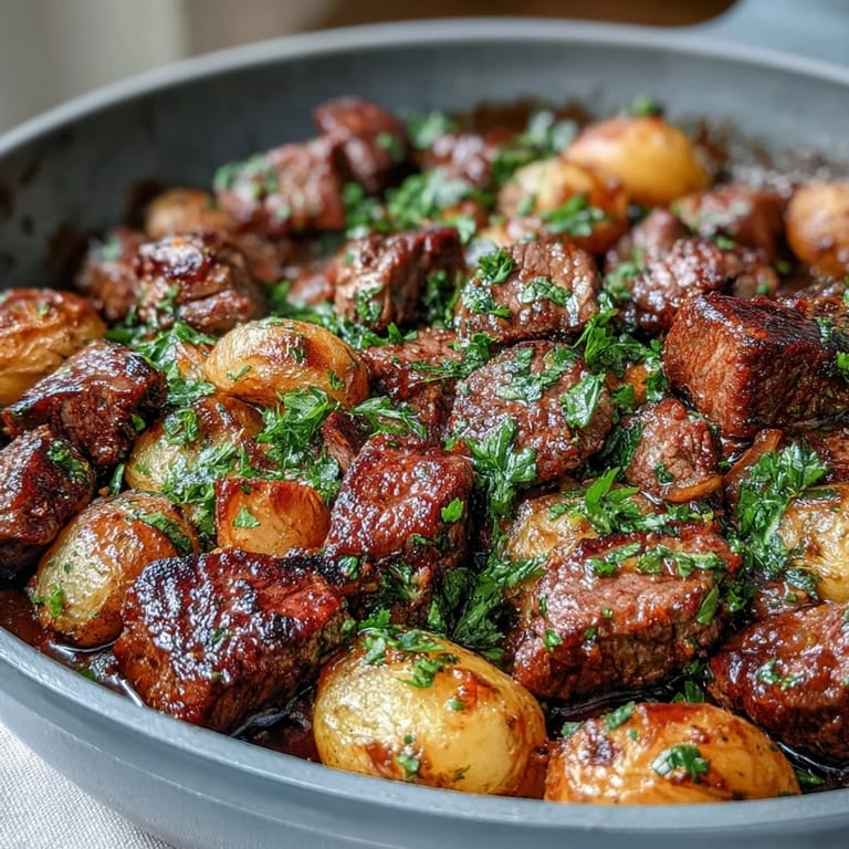 Seared Garlic Butter Steak Bites and Potatoes ready to be devoured.